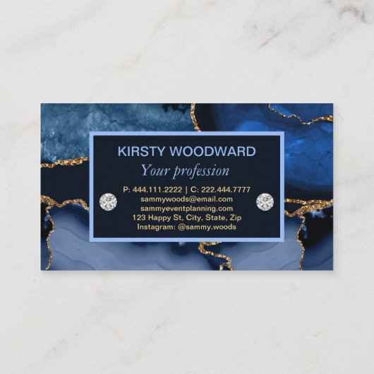 Navy Blue en Gold Glitter Agate Visitekaartje (Achterkant)
