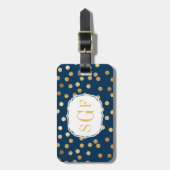 Navy Blue en Gold Glitter City Stippen Monogram Bagagelabel (Voorkant verticaal)