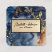 Navy Blue en Gold Glitter Marble Agate Modern Vierkante Visitekaartje (Voorkant)