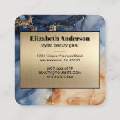 Navy Blue en Gold Glitter Marble Agate Modern Vierkante Visitekaartje (Achterkant)