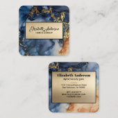Navy Blue en Gold Glitter Marble Agate Modern Vierkante Visitekaartje (Voorkant / Achterkant)