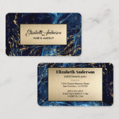 Navy blue en Gold Glitter Marble Agate Visitekaartje (Voorkant / Achterkant)