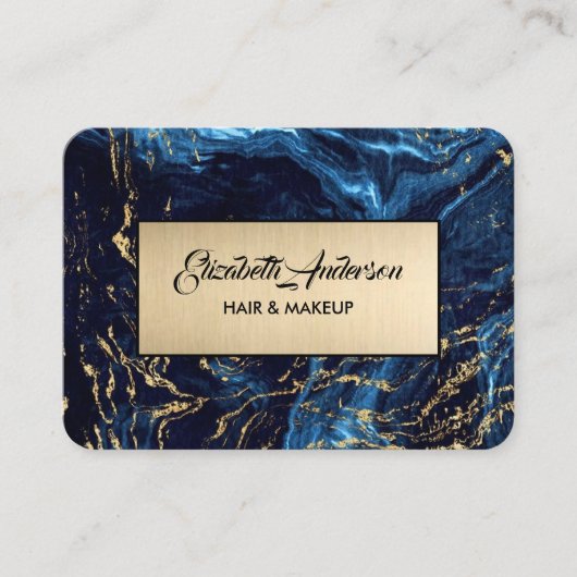 Navy Blue en Gold Glitter Modern Visitekaartje (Voorkant)