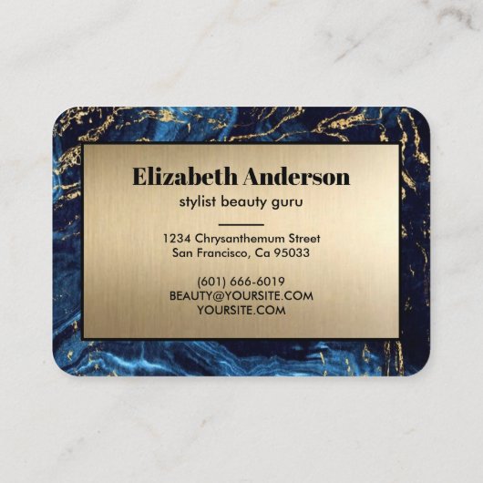 Navy Blue en Gold Glitter Modern Visitekaartje (Achterkant)