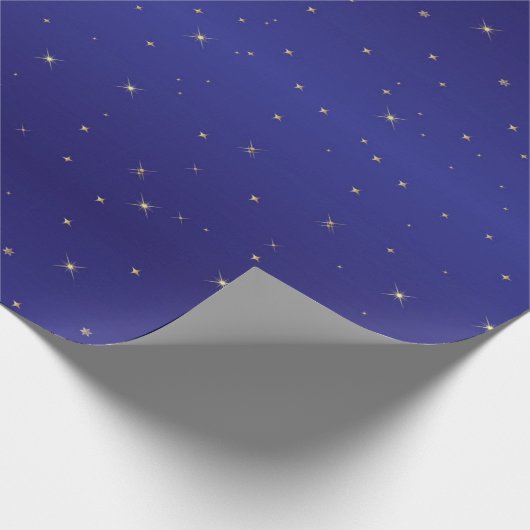 Navy Blue en Gold Glitter Stars Kerstmis Cadeaupapier (Hoek)