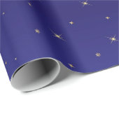 Navy Blue en Gold Glitter Stars Kerstmis Cadeaupapier (Rol Hoek)