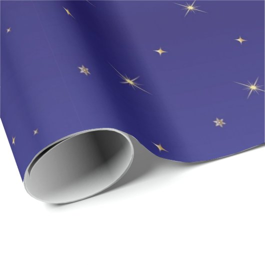 Navy Blue en Gold Glitter Stars Kerstmis Cadeaupapier (Rol Hoek)
