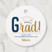 Navy Blue en Gold Graduation Cap Bedankjes Labels (Voorkant)