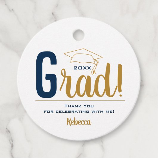 Navy Blue en Gold Graduation Cap Bedankjes Labels (Voorkant)