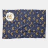 Navy Blue en Gold Hanukkah Menorah Pattern Theedoek (Horizontaal)
