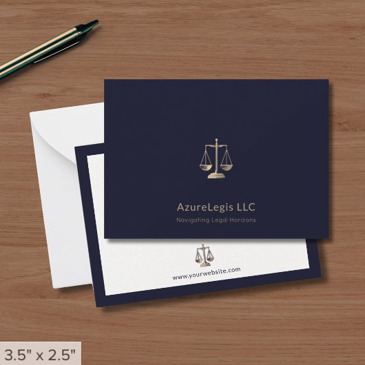 Navy Blue en Gold Justice Scale Legal Notitiekaartje