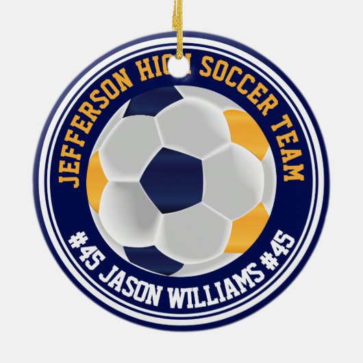 Navy Blue en Gold ⚽ Keramisch Ornament (Achterkant)