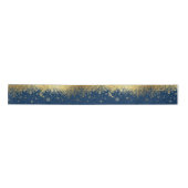 Navy Blue en Gold Kerstsnowflakes Satijnen Lint (Voorkant)