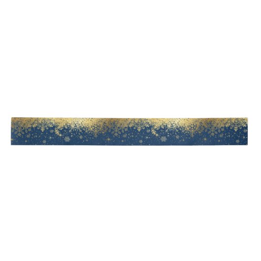 Navy Blue en Gold Kerstsnowflakes Satijnen Lint (Voorkant)