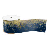 Navy Blue en Gold Kerstsnowflakes Satijnen Lint (Spoel)