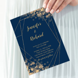 Navy Blue en Gold Lijst met Bokeh-lampjes Kaart