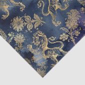 Navy Blue en Gold Lion Floral Tissuepapier (Detail)
