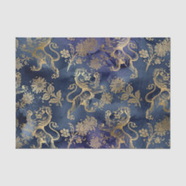 Navy Blue en Gold Lion Floral Tissuepapier
