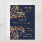 Navy Blue en Gold Luxury Mandala Wedding Kaart (Voorkant)