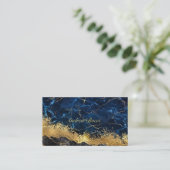 Navy Blue en Gold Marble Geode Agate Gilded Visitekaartje (Staand voorkant)