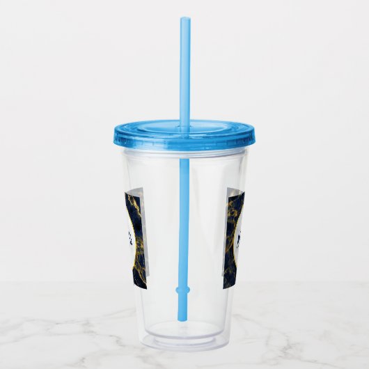 Navy Blue en Gold Marble Modern Stylish Acryl Drinkbeker (Rechts)