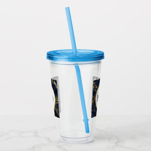 Navy Blue en Gold Marble Modern Stylish Acryl Drinkbeker (Links)