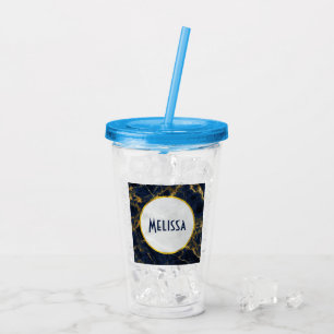 Navy Blue en Gold Marble Modern Stylish Acryl Drinkbeker