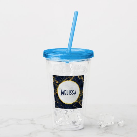 Navy Blue en Gold Marble Modern Stylish Acryl Drinkbeker (Achterkant ijs)