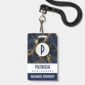 Navy Blue en Gold Marble Modern Stylish Badge (Voorzijde met lanyard)