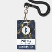 Navy Blue en Gold Marble Modern Stylish Badge (Achterkant met lanyard)