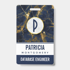 Navy Blue en Gold Marble Modern Stylish Badge
