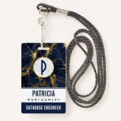 Navy Blue en Gold Marble Modern Stylish Badge (Achterkant met draagriem)