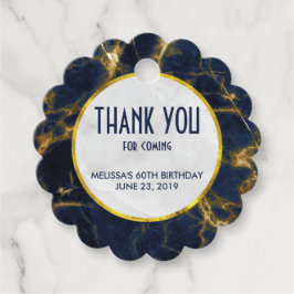 Navy Blue en Gold Marble Modern Stylish Birthday Bedankjes Labels