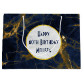 Navy Blue en Gold Marble Modern Stylish Birthday Groot Cadeauzakje (Voorkant)