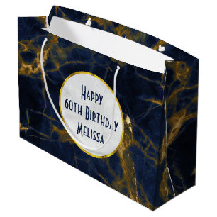 Navy Blue en Gold Marble Modern Stylish Birthday Groot Cadeauzakje
