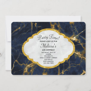 Navy Blue en Gold Marble Modern Stylish Birthday Kaart