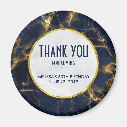 Navy Blue en Gold Marble Modern Stylish Birthday Magneet (Voorkant)