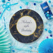 Navy Blue en Gold Marble Modern Stylish Birthday Papieren Bordje (Feest)