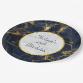 Navy Blue en Gold Marble Modern Stylish Birthday Papieren Bordje (Gekanteld)