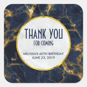 Navy Blue en Gold Marble Modern Stylish Birthday Vierkante Sticker
