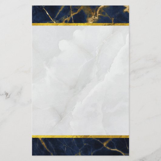 Navy Blue en Gold Marble Modern Stylish Briefpapier (Voorkant)