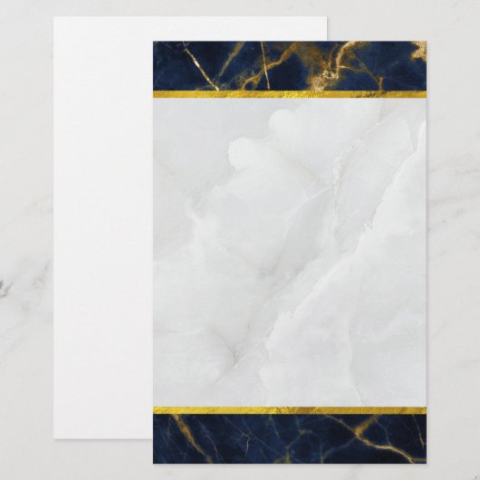 Navy Blue en Gold Marble Modern Stylish Briefpapier (Voorkant / Achterkant)