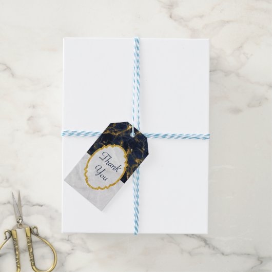 Navy Blue en Gold Marble Modern Stylish Hartelijk  Cadeaulabel (Met Touw)