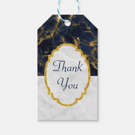 Navy Blue en Gold Marble Modern Stylish Hartelijk  Cadeaulabel (Voorkant)