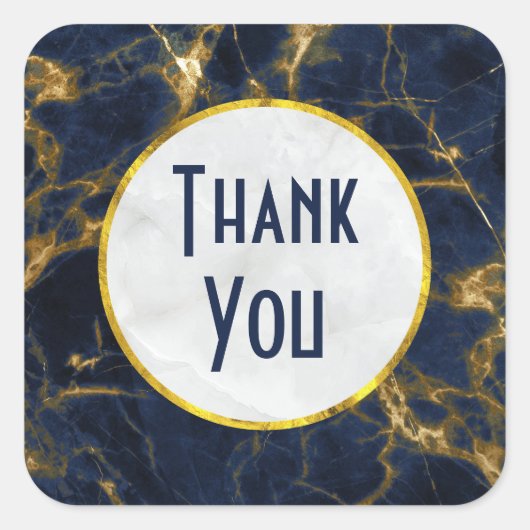 Navy Blue en Gold Marble Modern Stylish Hartelijk  Vierkante Sticker (Voorkant)