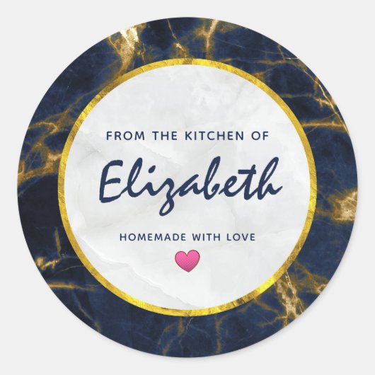 Navy Blue en Gold Marble Modern Stylish Kitchen Ronde Sticker (Voorkant)