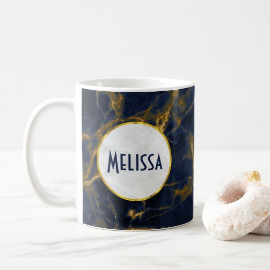 Navy Blue en Gold Marble Modern Stylish Koffiemok (Met donut)