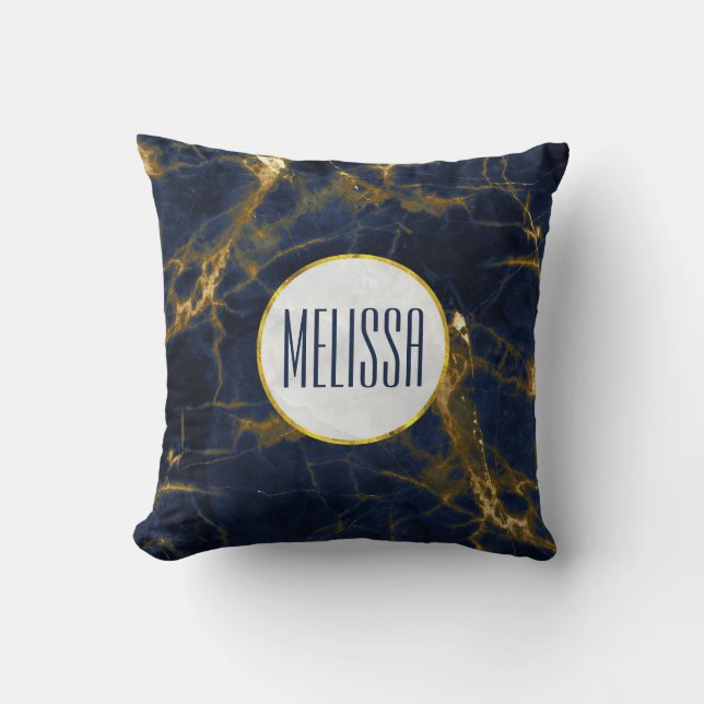 Navy Blue en Gold Marble Modern Stylish Kussen (Voorkant)