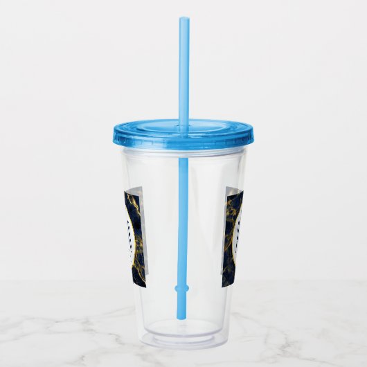 Navy Blue en Gold Marble Modern Stylish Monogram Acryl Drinkbeker (Rechts)