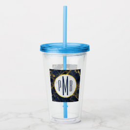 Navy Blue en Gold Marble Modern Stylish Monogram Acryl Drinkbeker